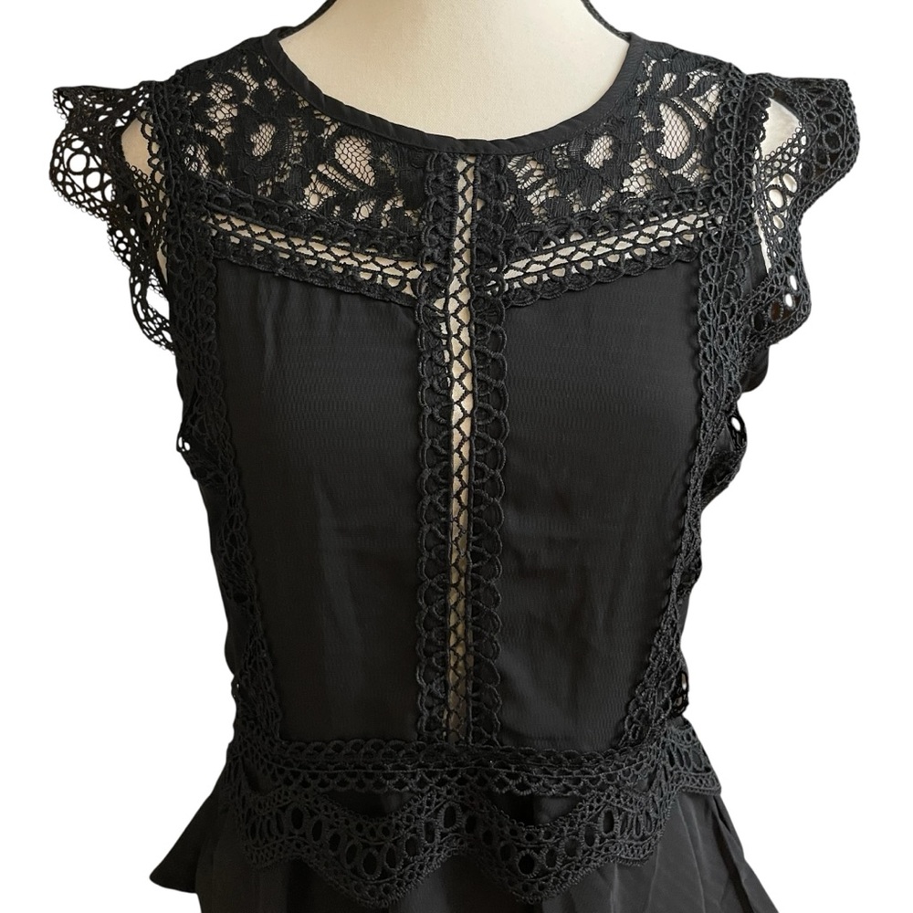Haute Monde Black Flare Fit Lace‎ Crochet Embroidered Peplum Blouse - Picture 2 of 11
